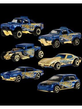 Hot Wheels 58th Anniversary Blue Series 6 Car Set 1 64 Scale Gold Corvette Chase